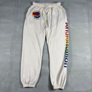 Aviator Nation Venice Rainbow Logo Sweatpants Cream Size L Preowned